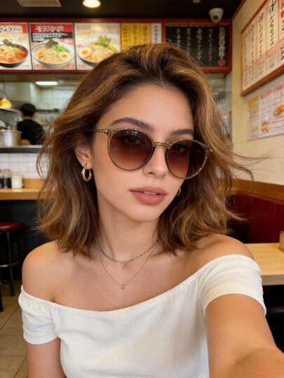 Women's Ombre Round Frame Fashion Glasses