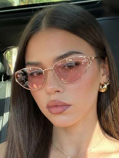 Women's Rose Gold Cat Eye Metal Frame Glasses