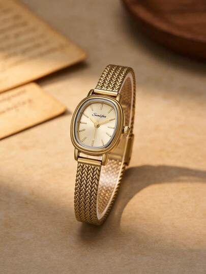 Women's Retro Oval Quartz Watch, Green Dial