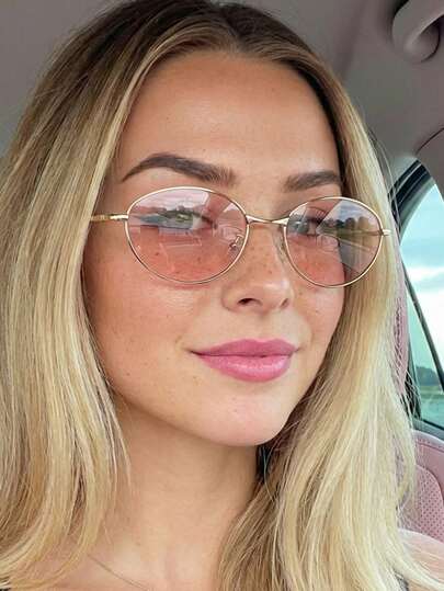 Silver Cat Eye Frame Pink Tinted Glasses
