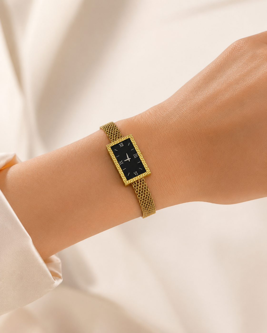 Gold Roman Dial Bracelet Watch with Mesh Strap