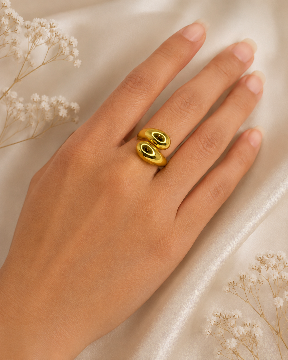Chunky Gold Double Teardrop Bypass Ring
