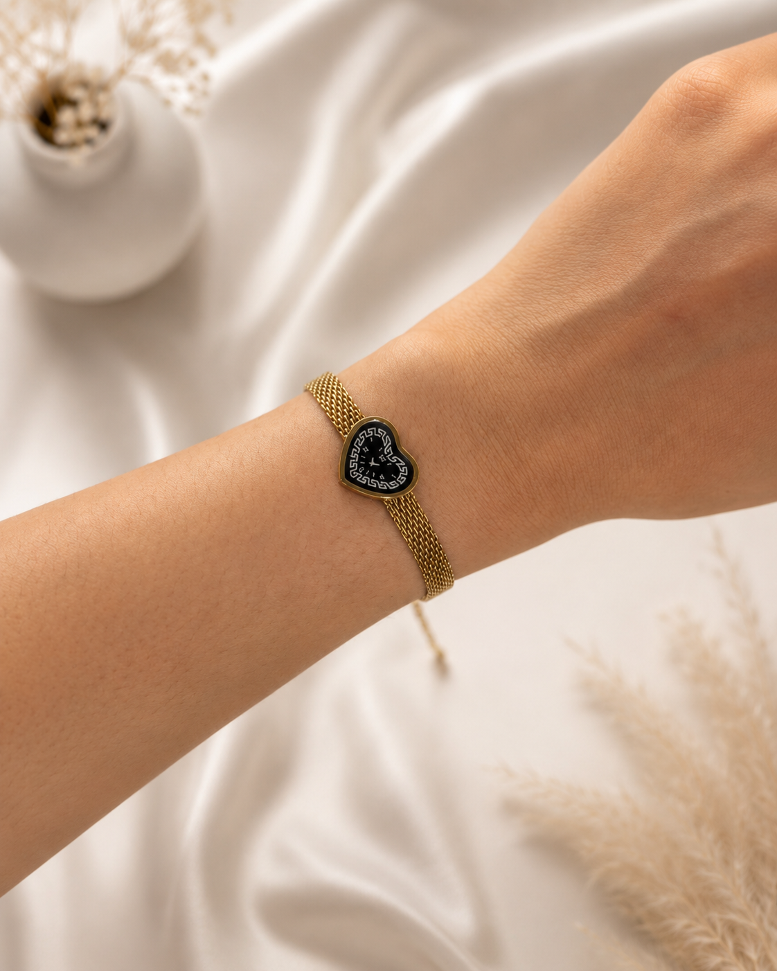 Gold Heart Dial Bracelet with Mesh Strap