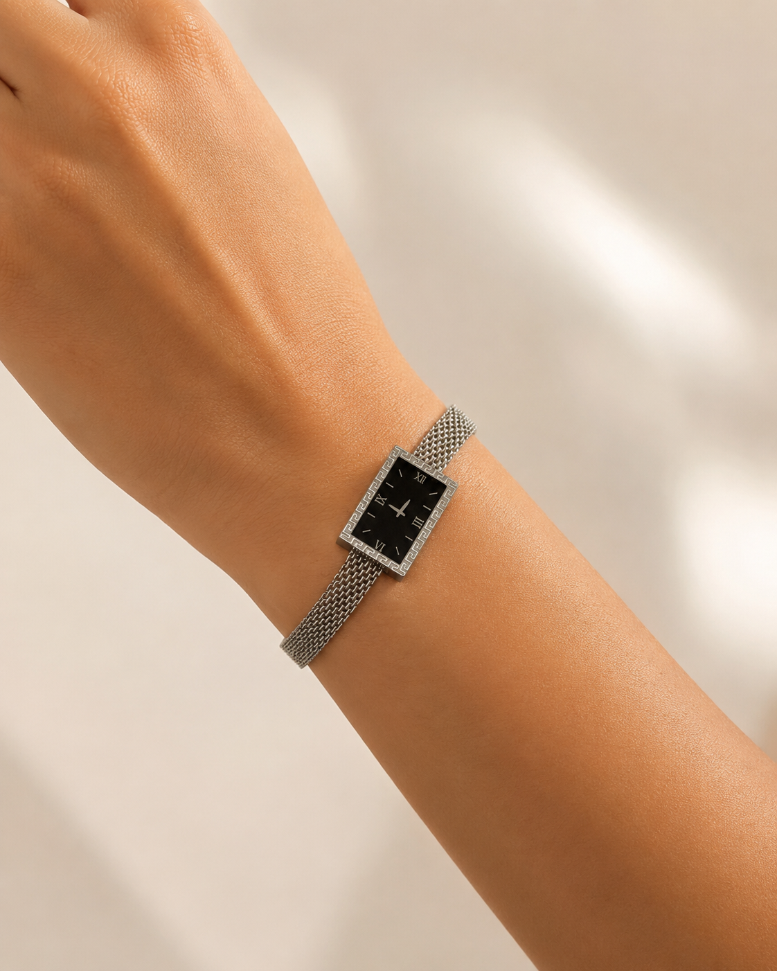 Silver Roman Dial Bracelet Watch with Mesh Strap