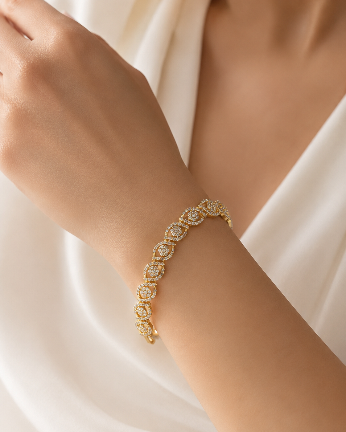 Gold Pave Zircon Swirl Link Statement Bracelet
