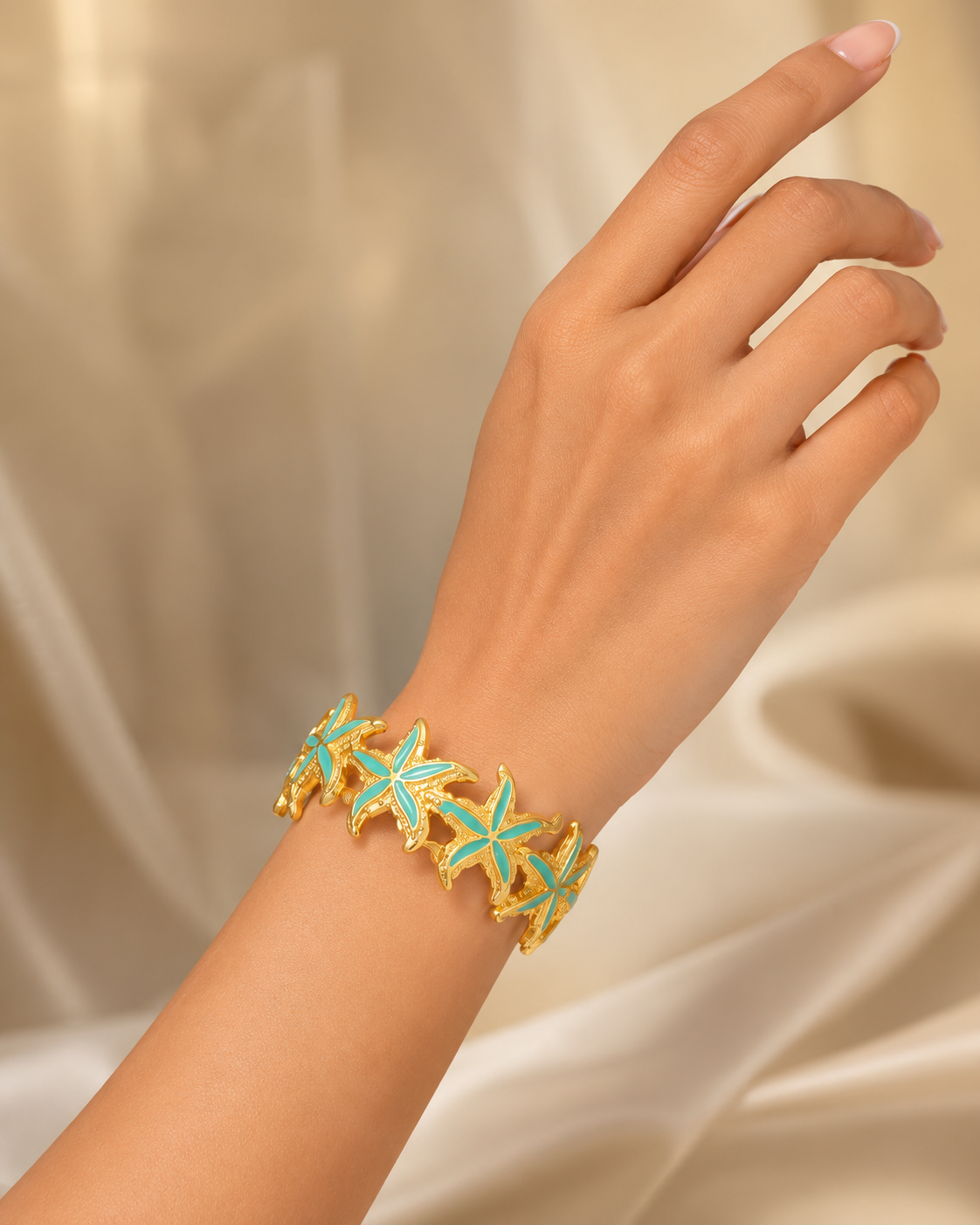Gold-Tone Turquoise Starfish Cuff Bracelet