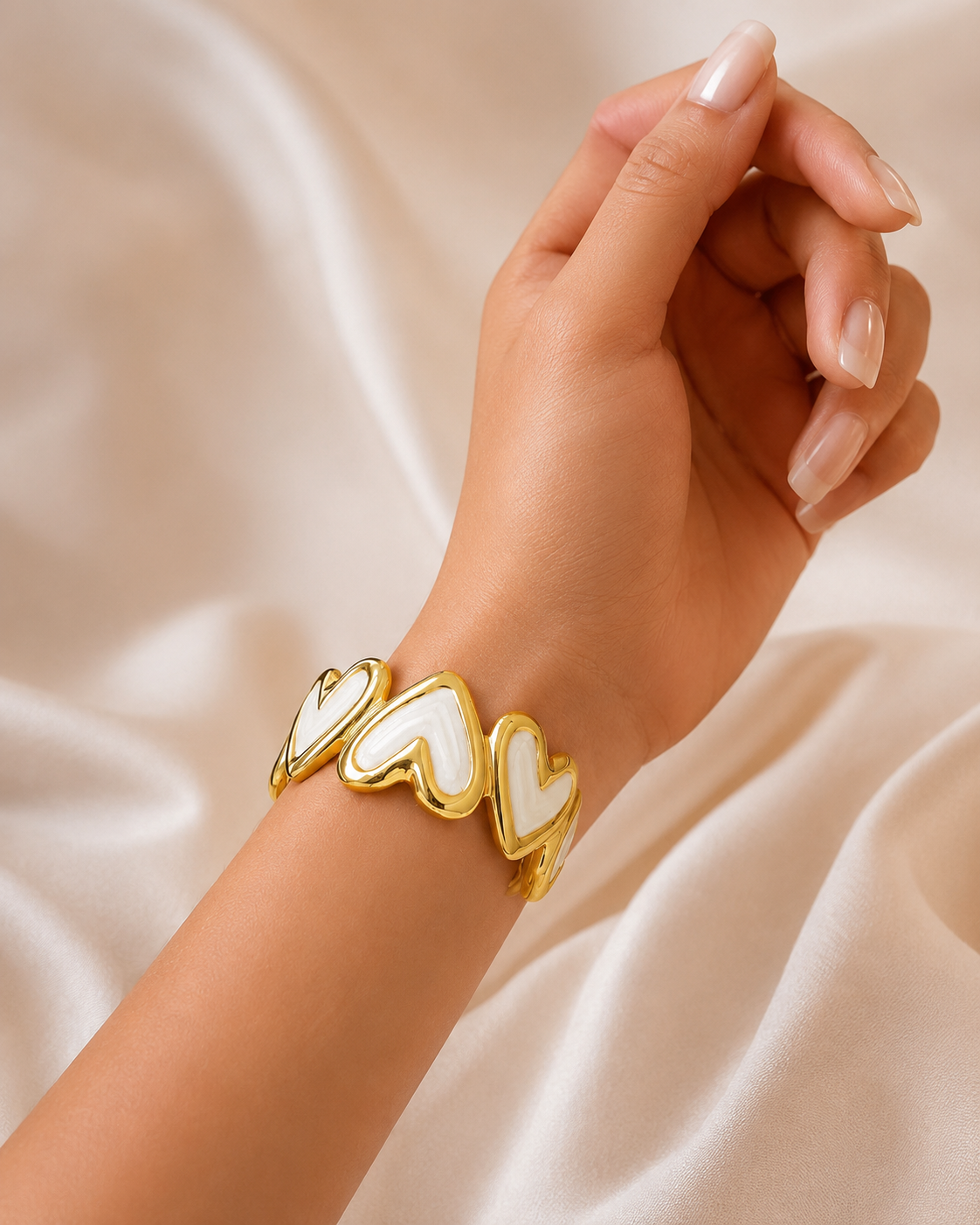Gold-Tone White Heart Panel Bracelet