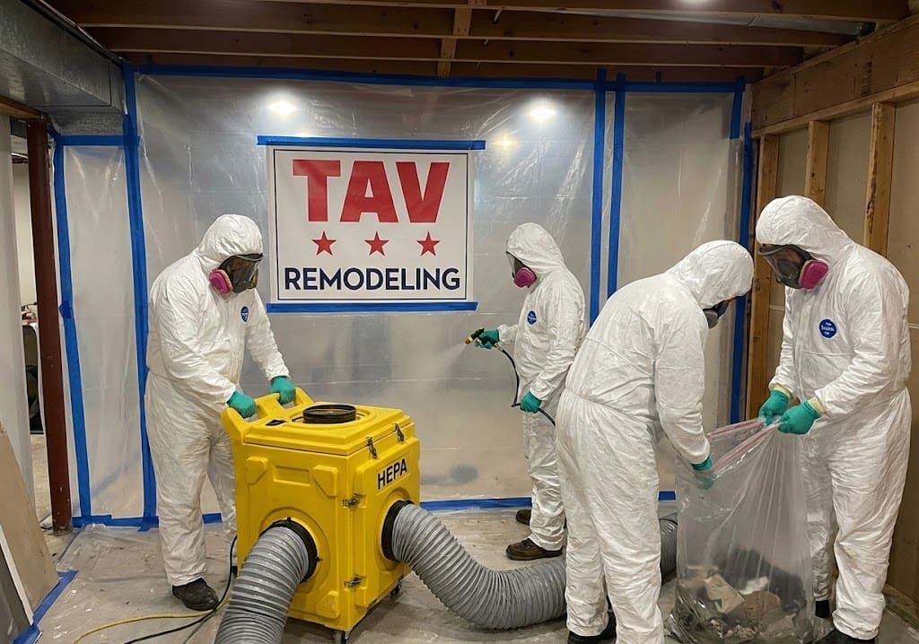 TAV Remodeling team performing professional mold remediation with containment and HEPA filtration.