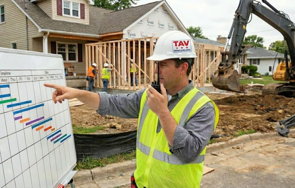 Project manager coordinating a remodeling project on site
