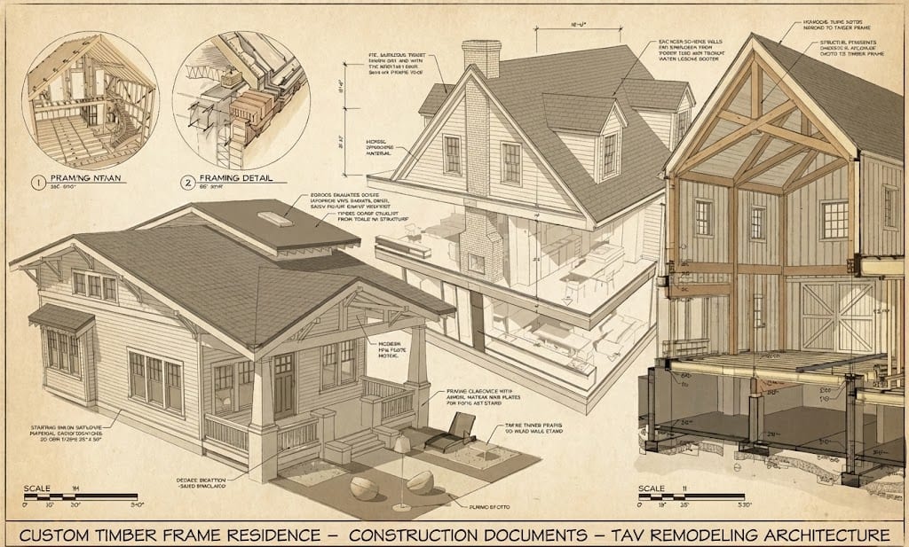 Architectural design and planning with drawings and tools