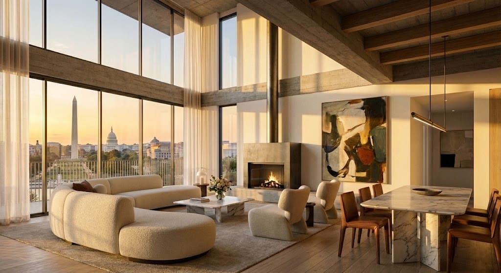 3D architectural rendering showcasing interior design.