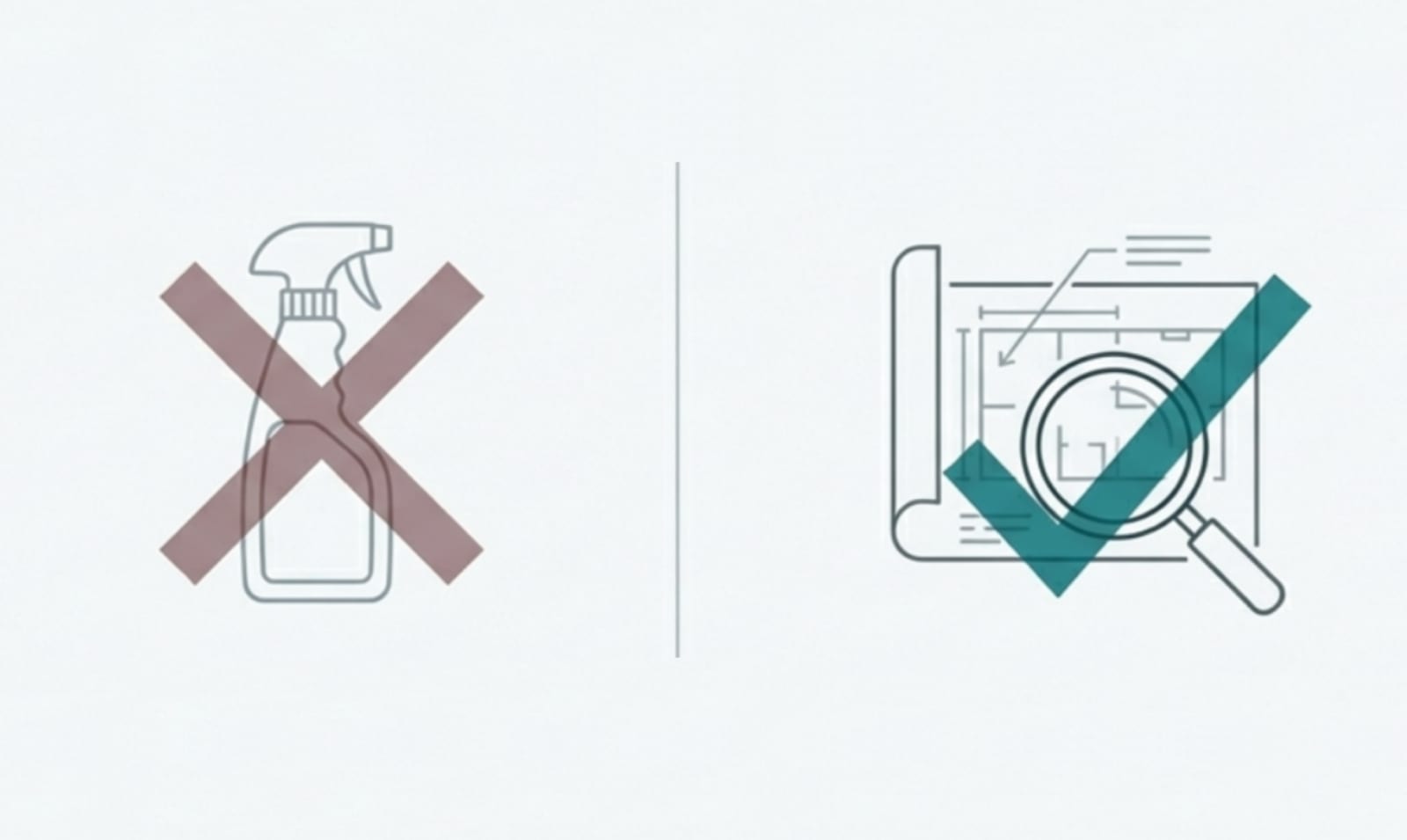 Comparison of traditional spray-and-wipe mold cleaning with TAV's scientific remediation.