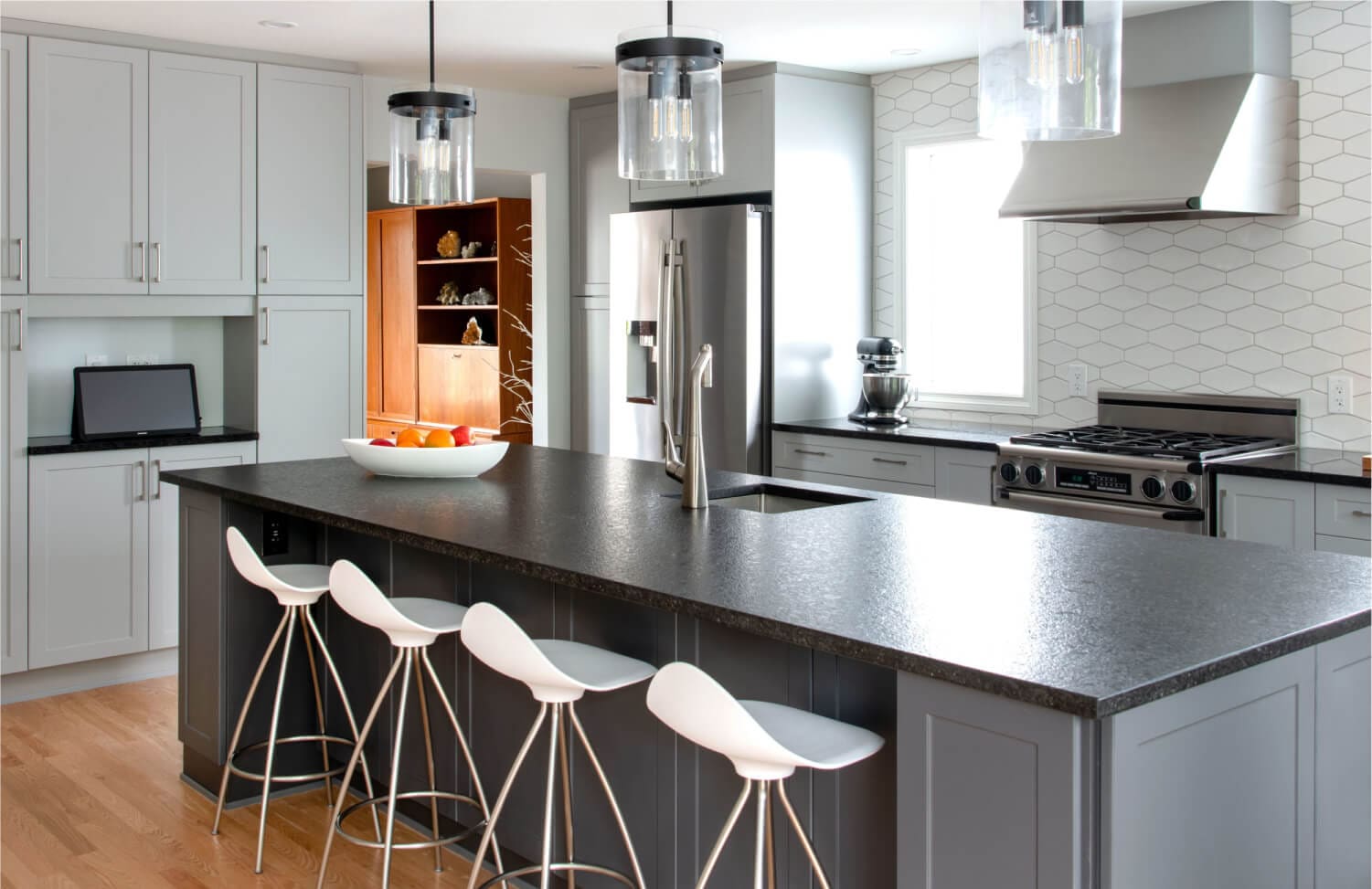 Industrial Urban kitchen design featuring modern cabinetry and geometric tile in Washington DC