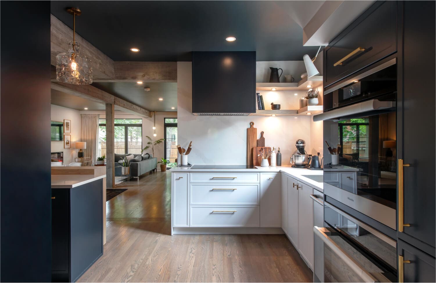 High end modern kitchen remodel showcasing custom millwork and contemporary lighting in Washington DC