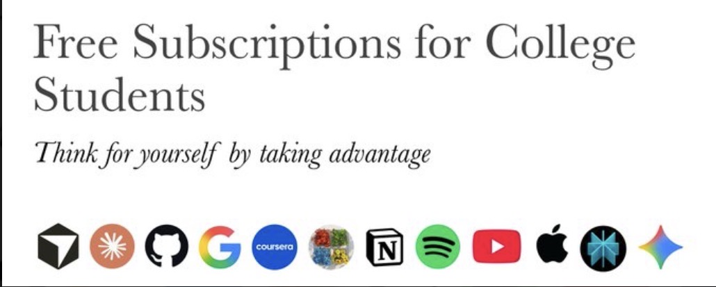 60+ Free Subscriptions  for Students