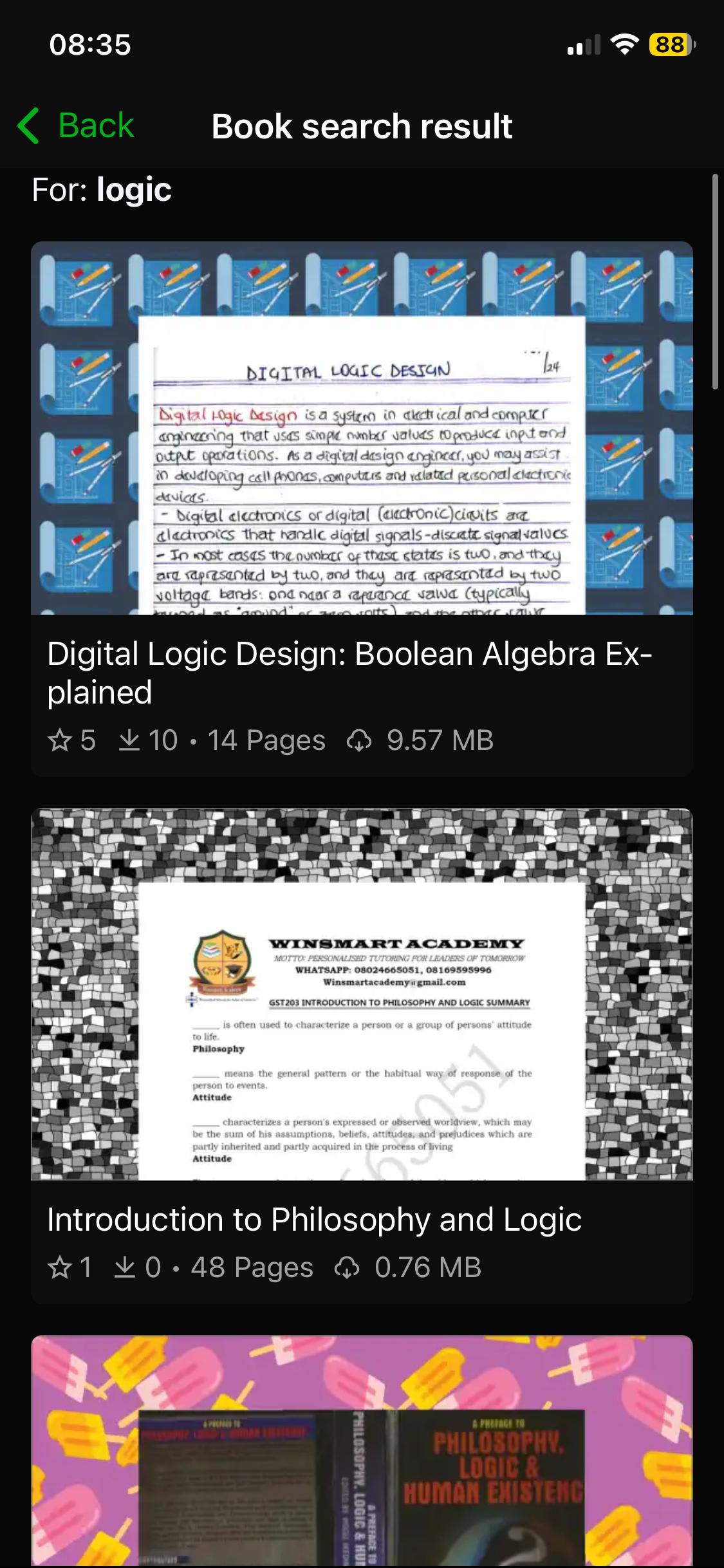 Logic search on Acadeva 
