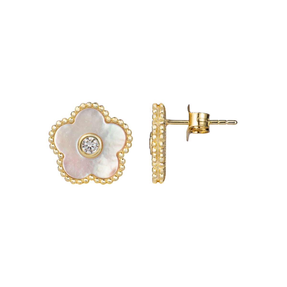 Jacques Lemans Stud Earings "Flower" Sterling Silver Gold Plated with mothe