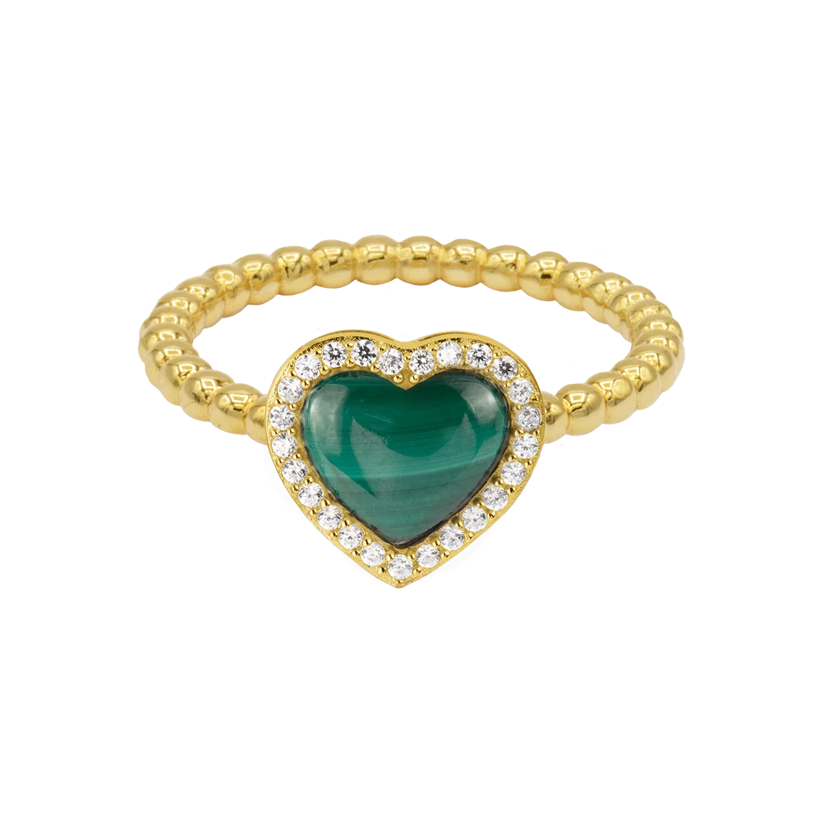 Jacques Lemans Ring "Heart" Sterling Silver Gold Plated with Malachite und