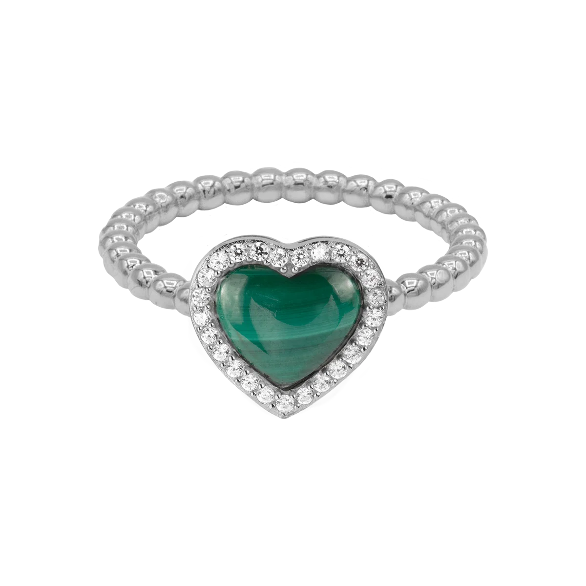 Jacques Lemans Ring "Heart" Sterling Silver with Malachite und Cubic Zircon