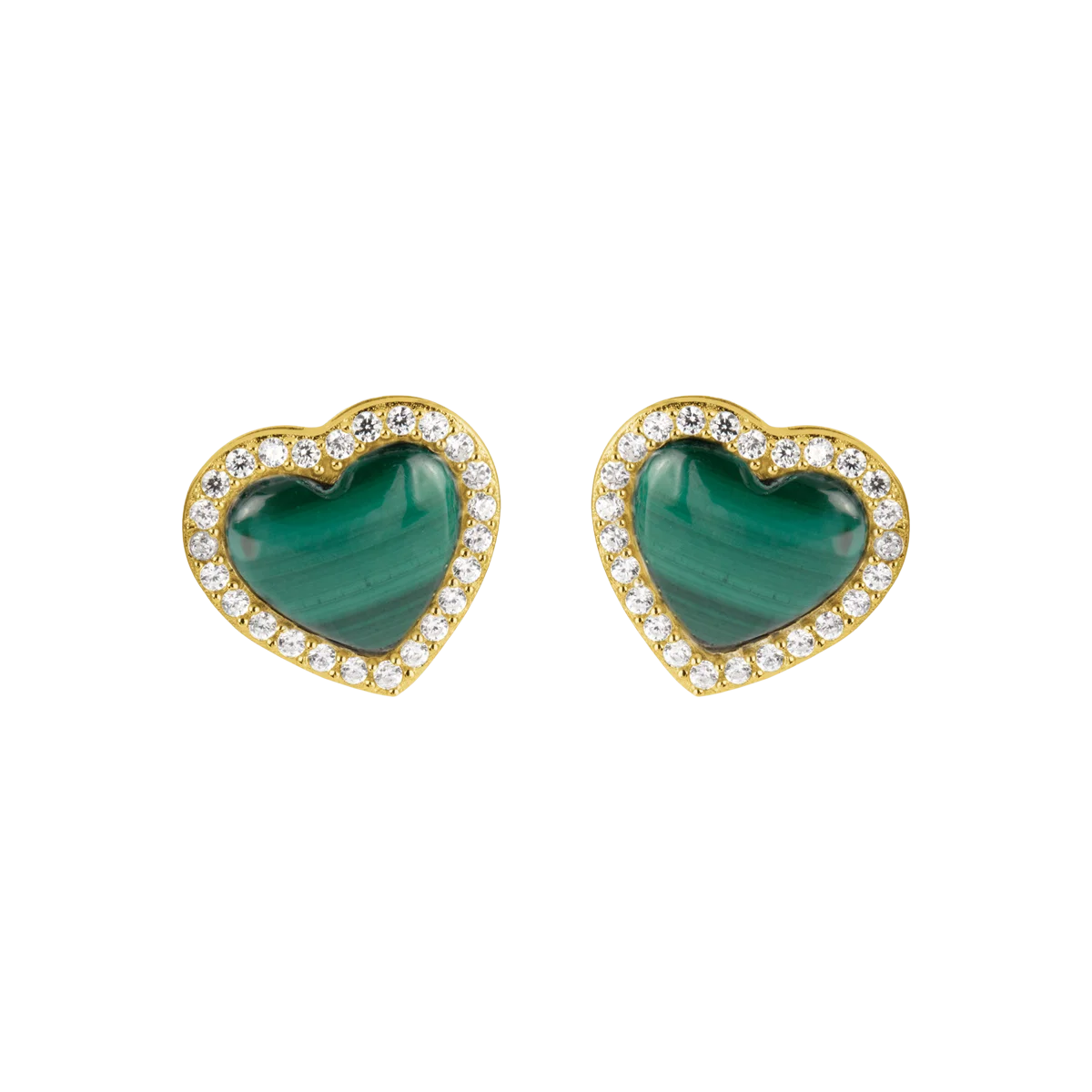 Jacques Lemans Stud Earings "Heart" Sterling Silver Gold Plated with Malach