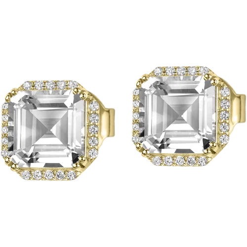 Jacques Lemans Stud Earings Sterling Silver Gold Plated with Cubic Zirconia