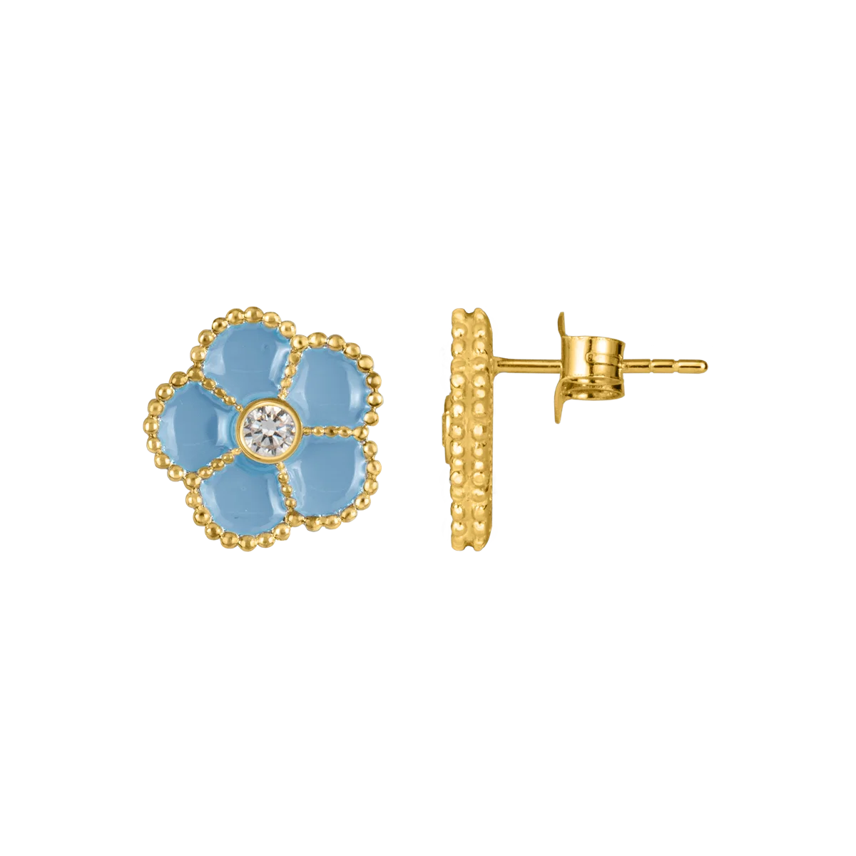 Jacques Lemans Stud Earings "Flower" Sterling Silver Gold Plated with Ename