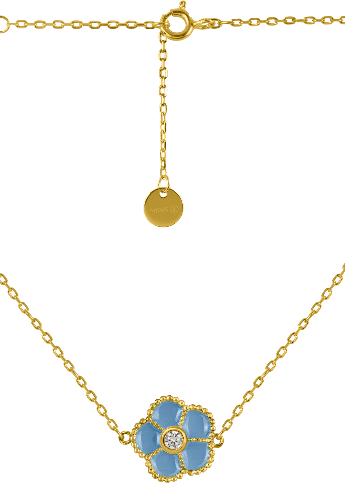 Jacques Lemans Necklace "Flower" Sterling Silver Gold Plated with Enamel/Cu