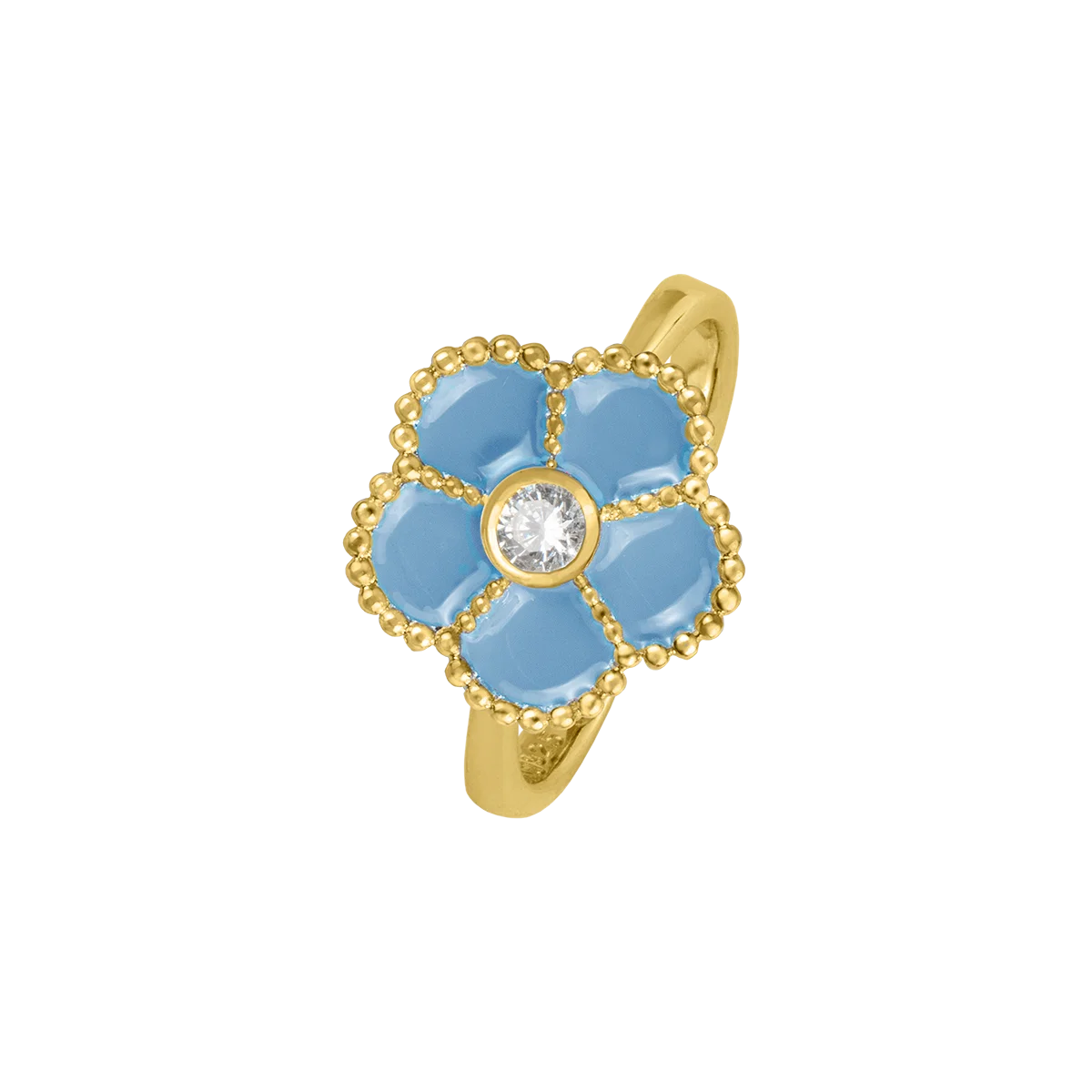 Jacques Lemans Ring "Flower" Sterling Silver Gold Plated with Enamel/Cubic
