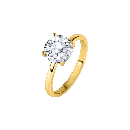 Jacques Lemans Ring Sterling Silver Gold Plated with Cubic Zirconia