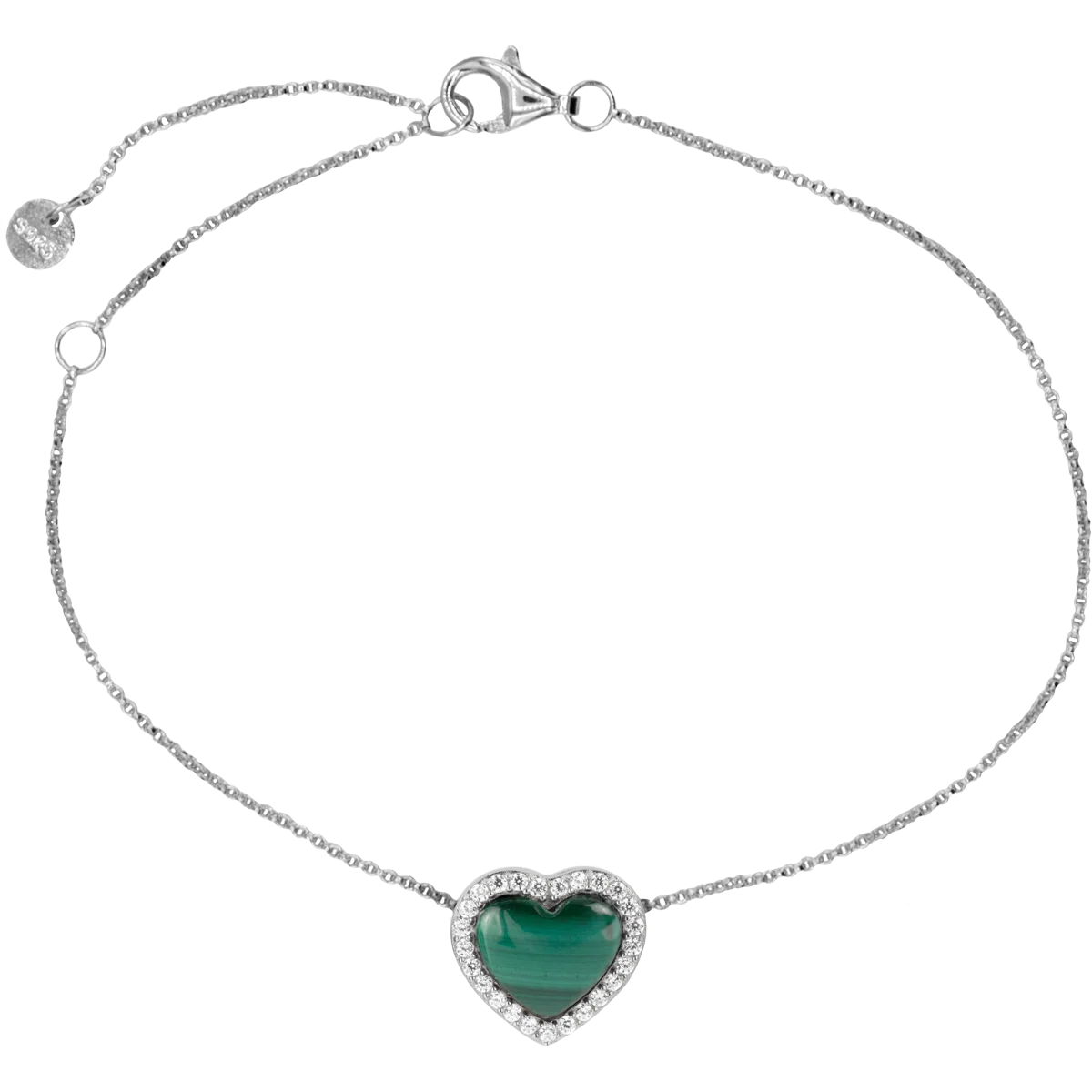 Jacques Lemans Bracelet "Heart" Sterling Silver with Malachite und Cubic Zi