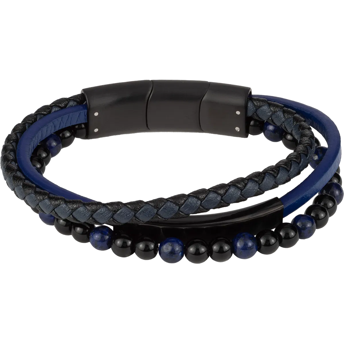 Jacques Lemans Leather Bracelet with Onyx/Lapislazuli Pearls