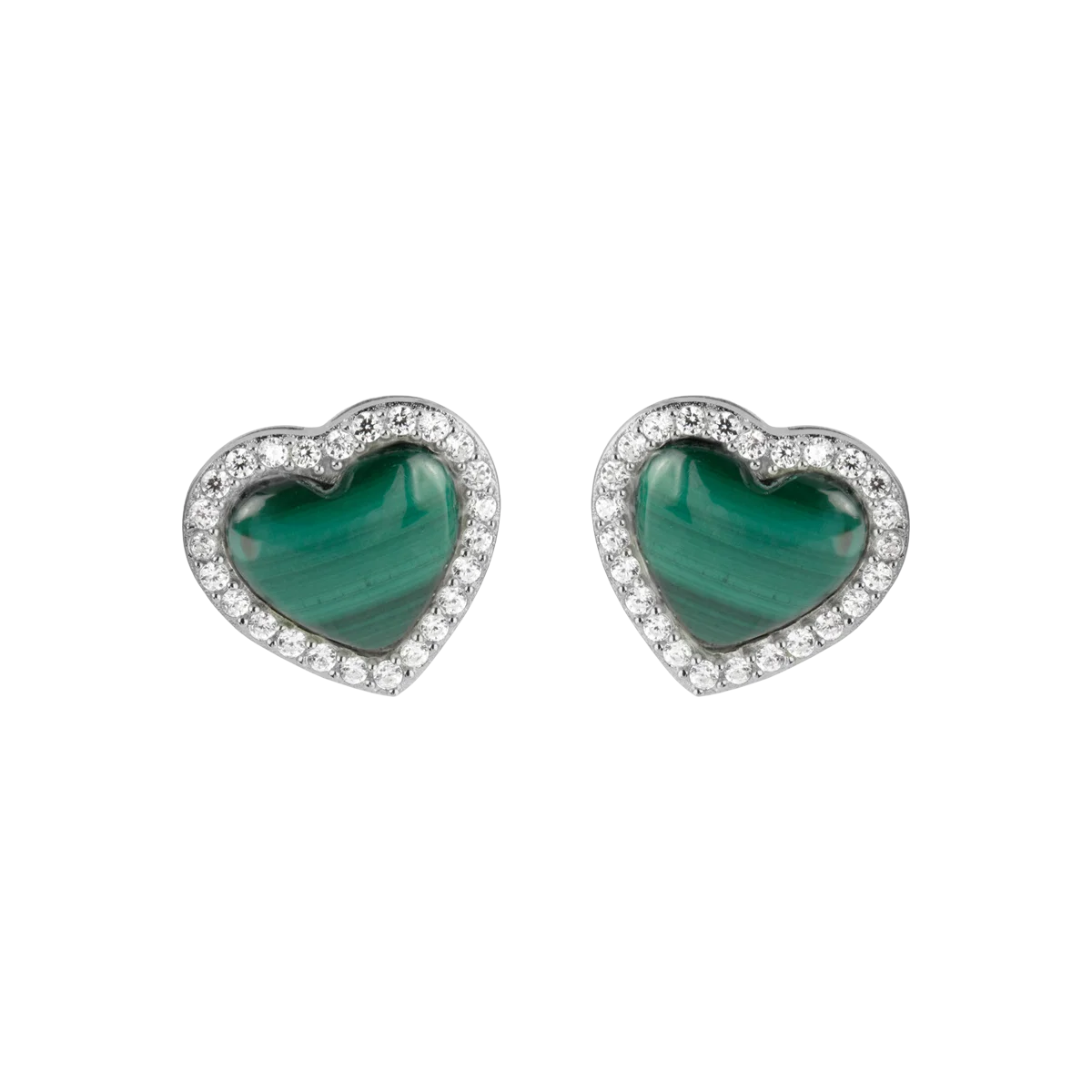 Jacques Lemans Stud Earings "Heart" Sterling Silver with Malachite und Cub