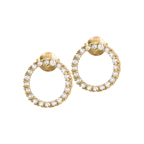 Jacques Lemans Stud Earings Sterling Silver Gold Plated with Cubic Zirconia