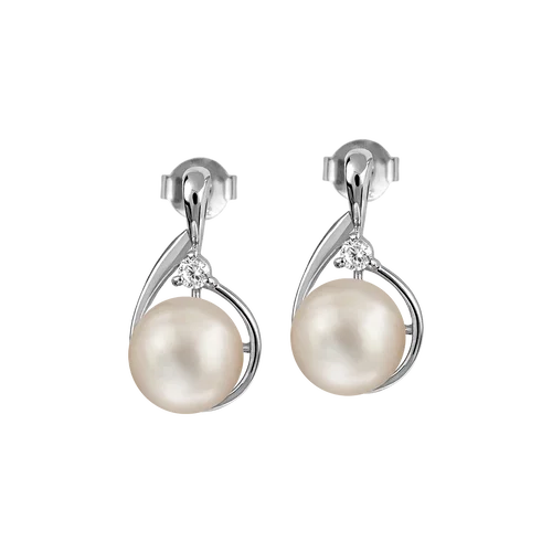 Jacques Lemans Stud Earings Sterling Silver with Pearl