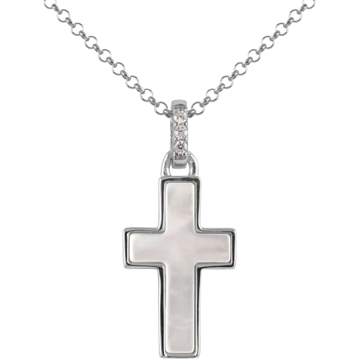 Jacques Lemans Necklace "Kreuz" Sterling Silver with mother-of-pearl/Cubic