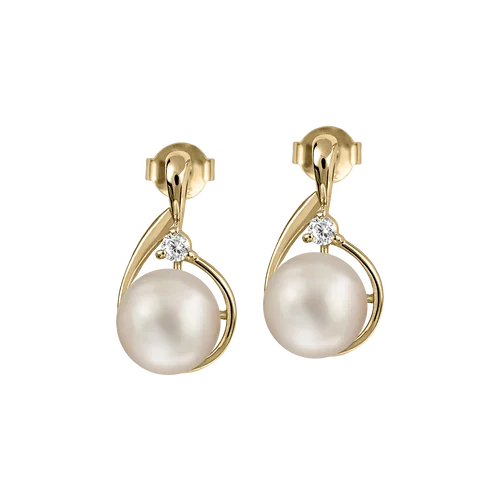 Jacques Lemans Stud Earings Sterling Silver Gold Plated with Pearl