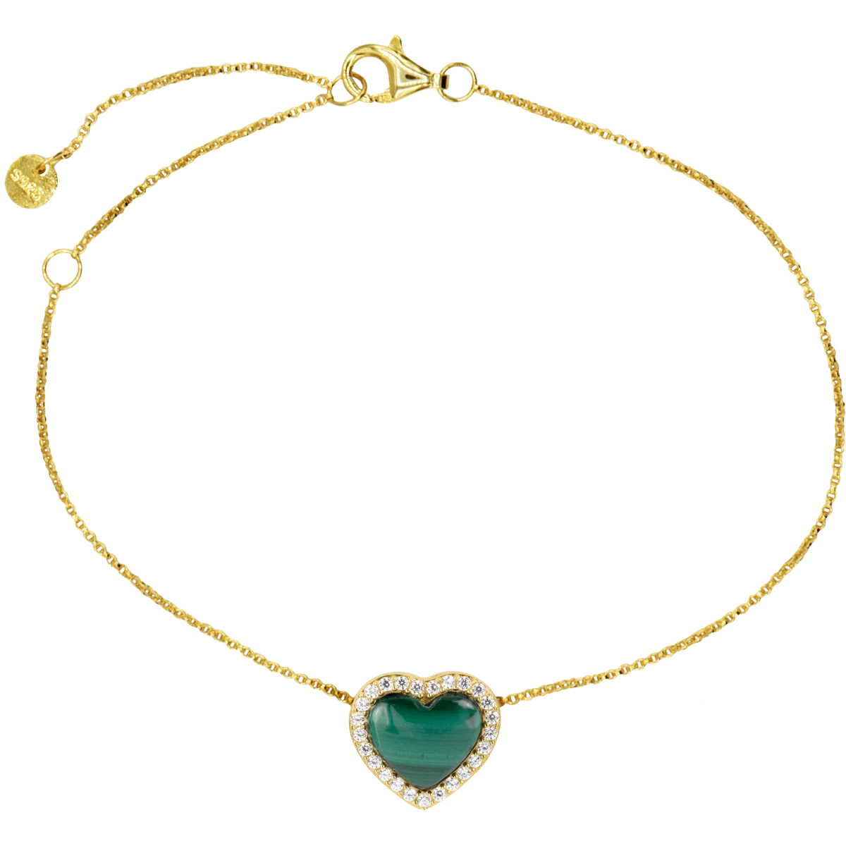 Jacques Lemans Bracelet "Heart" Sterling Silver Gold Plated with Malachite