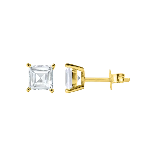 Jacques Lemans Solitaire Stud Earings Sterling Silver Gold Plated with Cubi