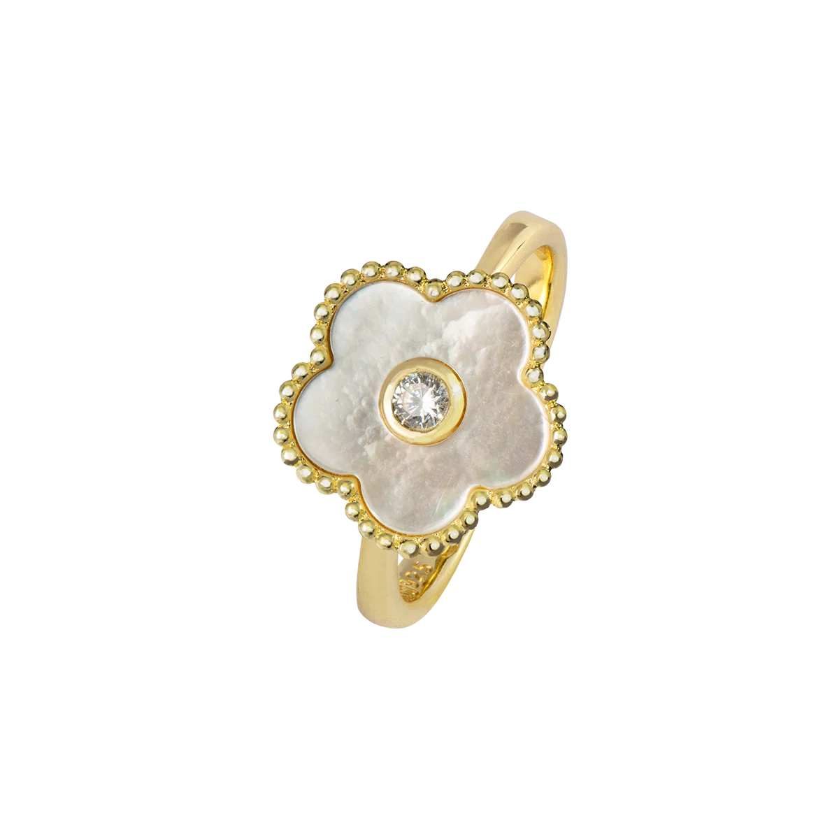 Jacques Lemans Ring "Flower" Sterling Silver Gold Plated with mother-of-pea