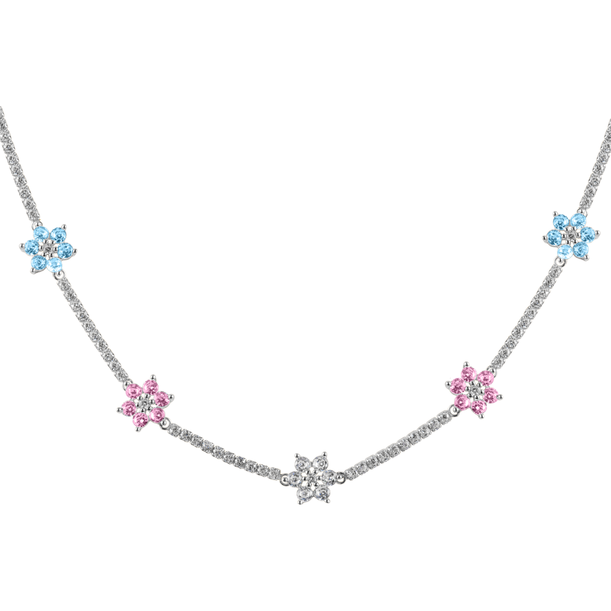 Necklace "Flowers" Sterling silver with Zirconia