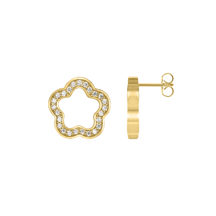 Ear stud "Flower" Sterling silver gold plated with Zirconia