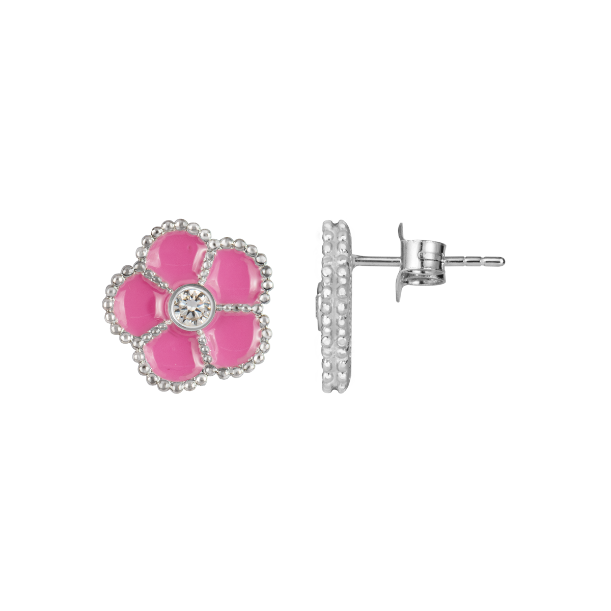 Ear stud "Flower" Sterling silver mit Enamel/Zirconia