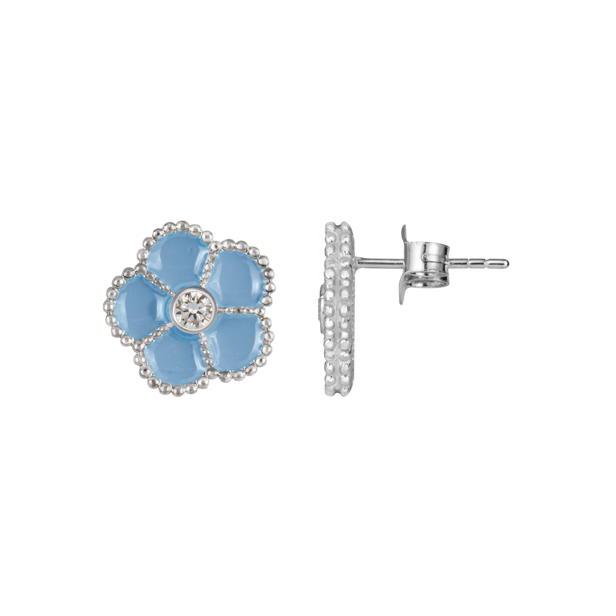Ear stud "Flower" Sterling silver mit Enamel/Zirconia