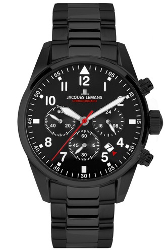 Jacques Lemans Men's Watch Chronograph Sport Black Chrono 42-2H