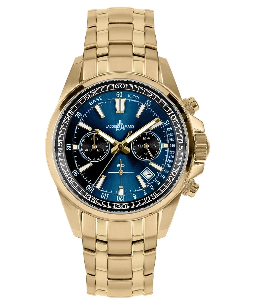 Jacques Lemans Men's Watch Chronograph Liverpool Gold Tone/Blue Chrono 1-2117ZI