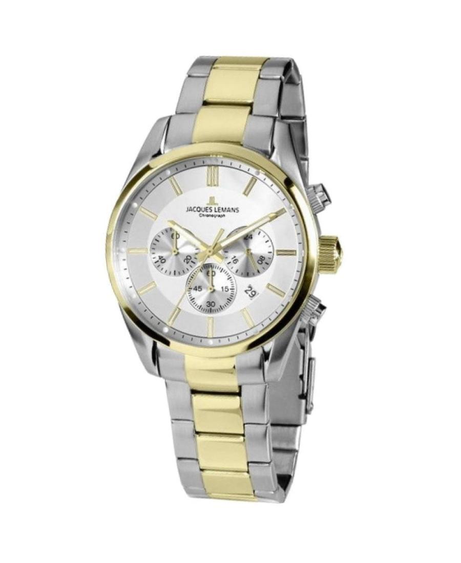 Men Klasické Quartz Analog Watch Chronograph JACQUES LEMANS 42-6.1H Silver Dial 42mm