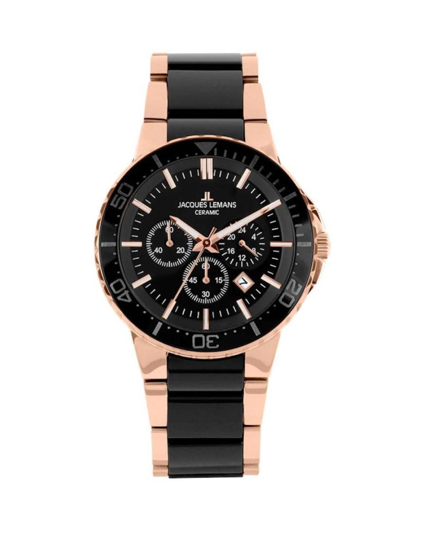 Men Classic Quartz Analog Watch Chronograph JACQUES LEMANS 1-2166C Black Dial 43mm
