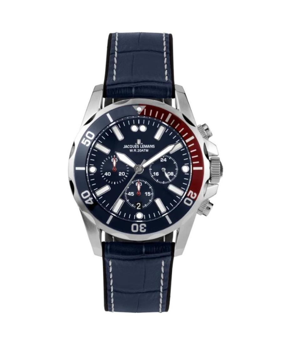 Men Diver Quartz Analog Watch Chronograph JACQUES LEMANS 1-2091B Blue Dial 44mm