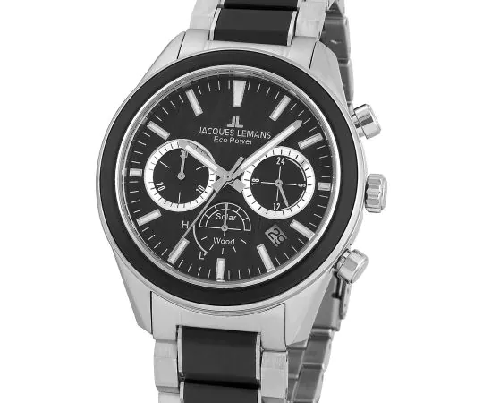 Jacques Lemans 1-2115I Eco Power Wood Mens Watch Chronograph 44mm 10ATM