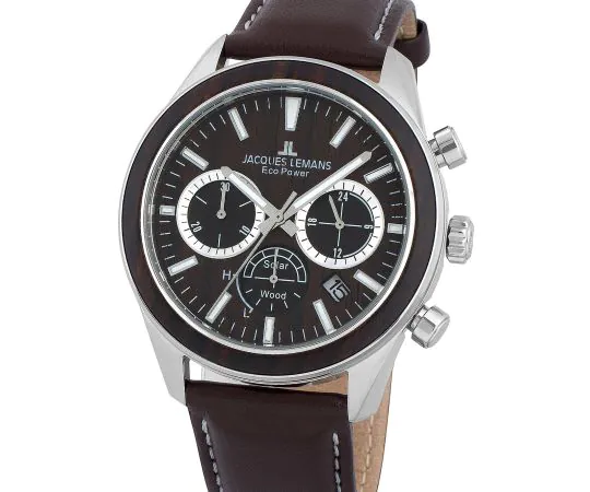 Jacques Lemans 1-2115C Eco Power Wood Mens Watch Chronograph 44mm 10ATM